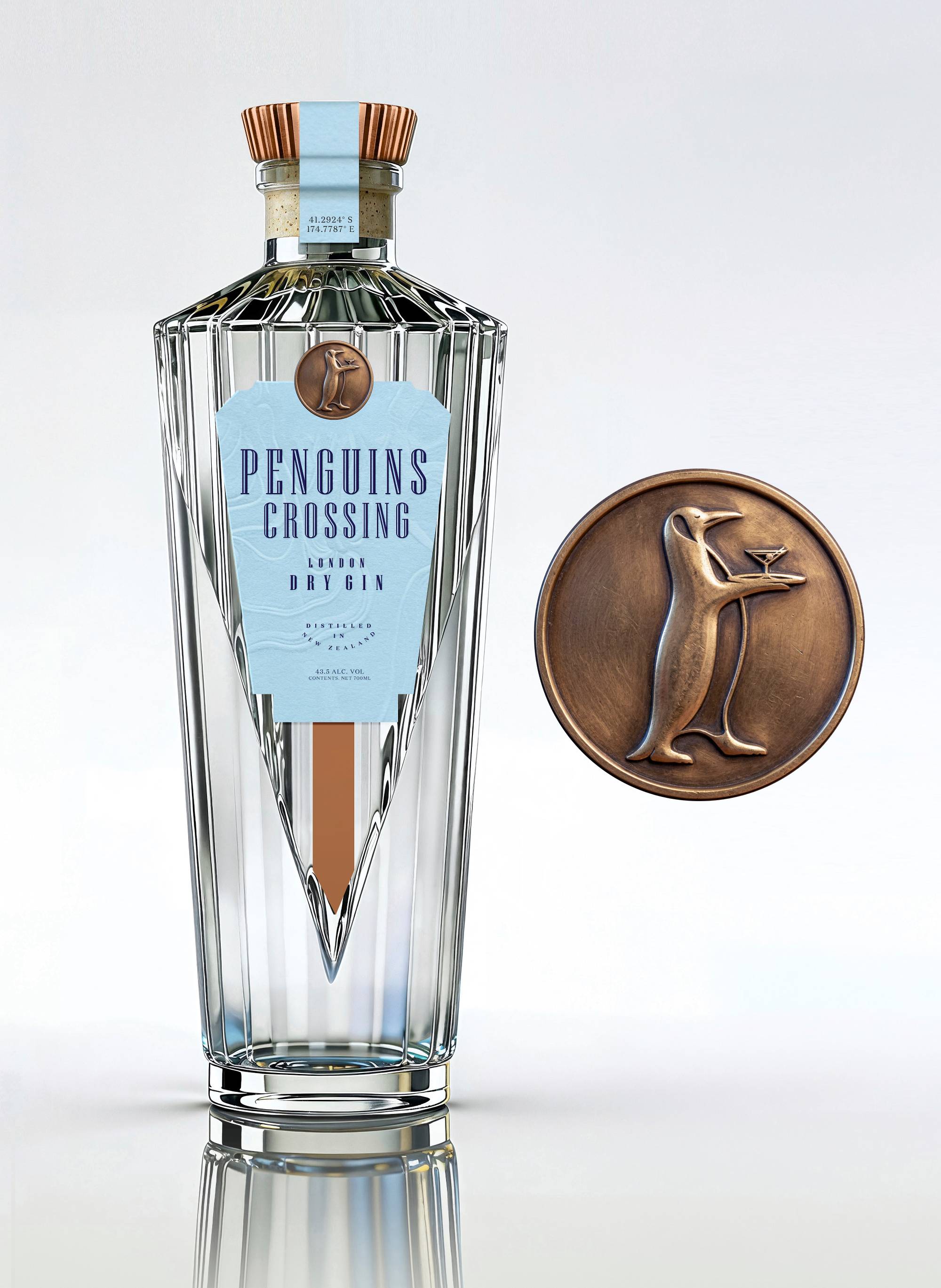 Penguins Crossing London Dry Gin bottle and product information